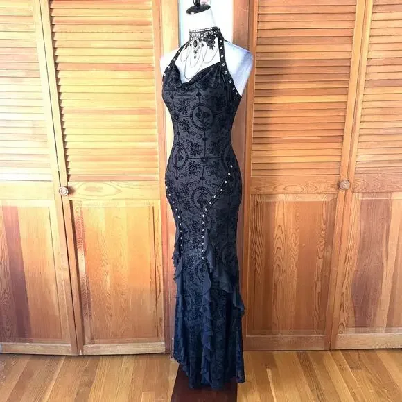 Gothic Victorian Vampire Dark Fairy Torture Garden Black Ruffle & Strap Dress - Picture 5 of 12